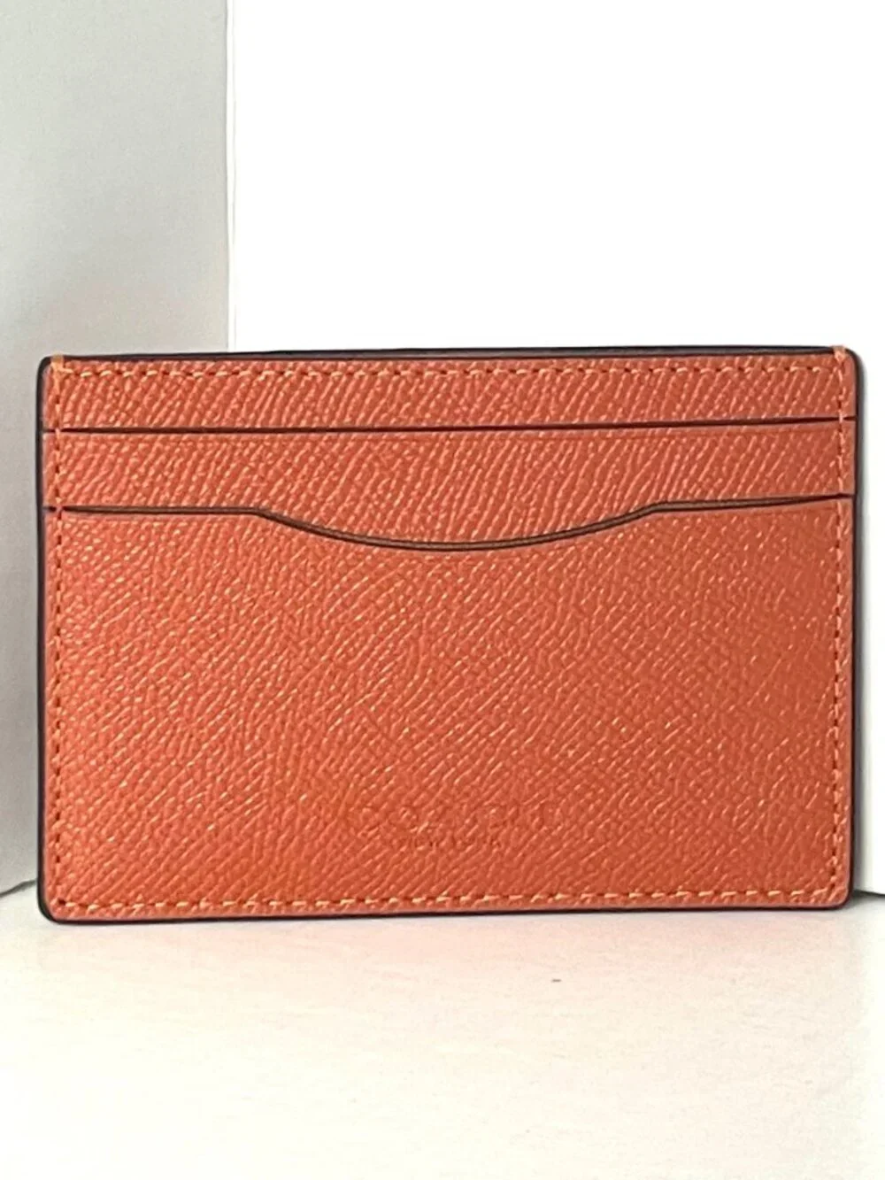 Coach Card Case Money Clip Spice Orange Crossgrain Leather Mens CDC79